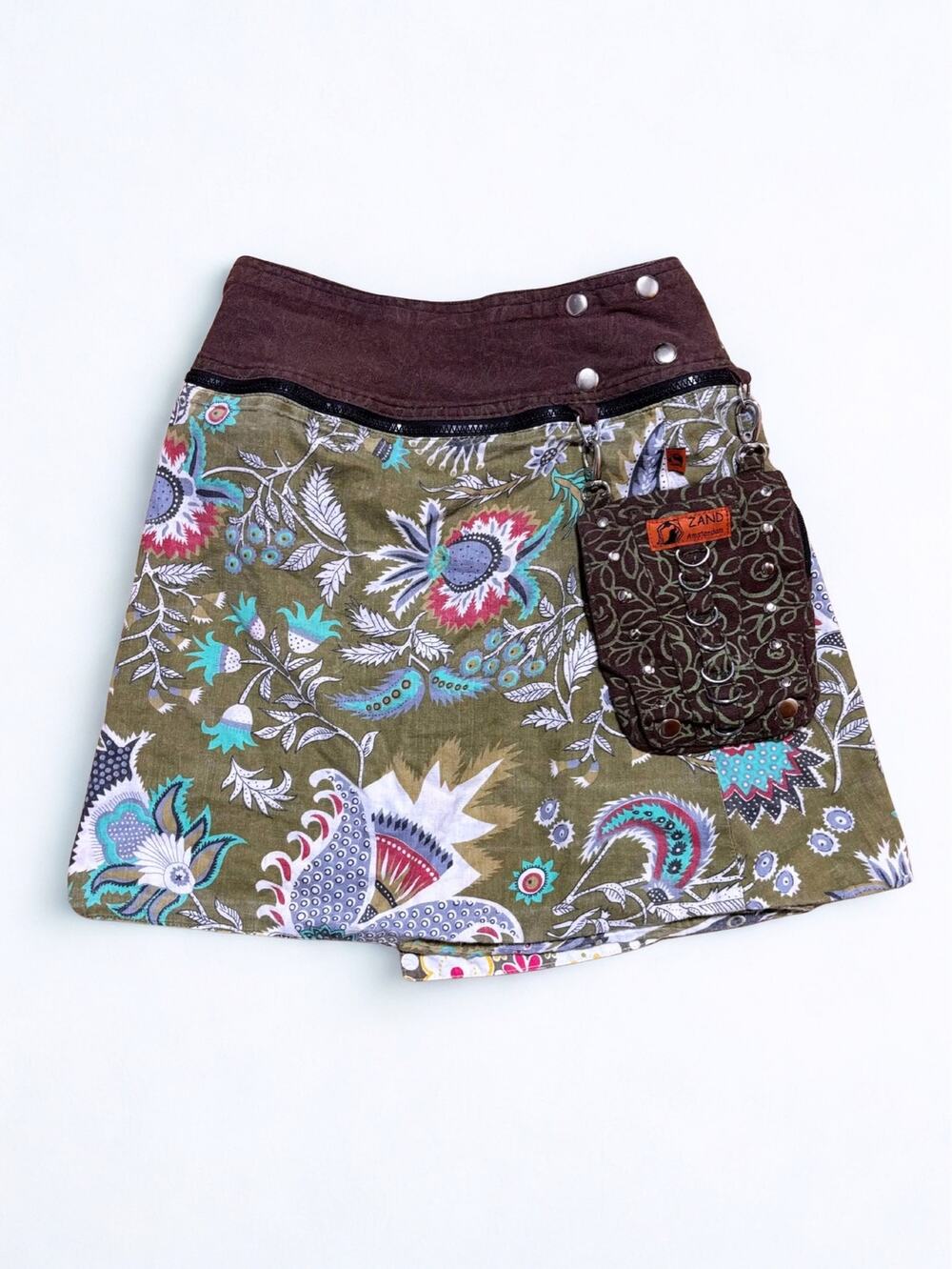 Zand Amsterdam Reversible Paisley Floral Skirt Zipper Waistband Attached Pouch